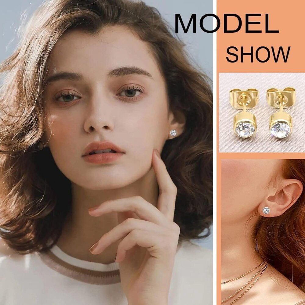 3 Pairs Women's & Men's Stud Earrings - Solid Titanium, Hypoallergenic, Nickel F - Picture 5 of 6